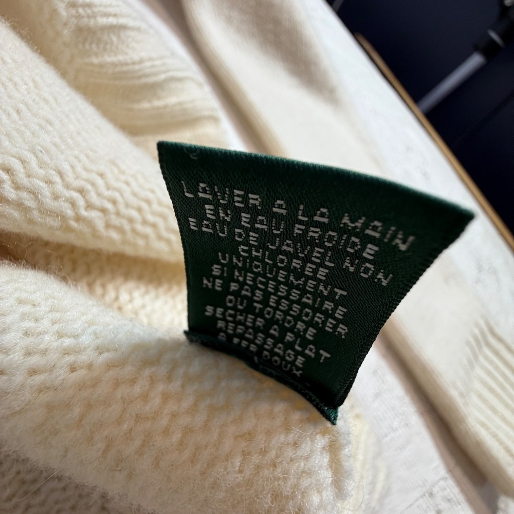 Lauren Ralph Lauren Lambswool Cable Knit Sweater Large Cream Shawl Neck Pullover - Picture 5 of 11